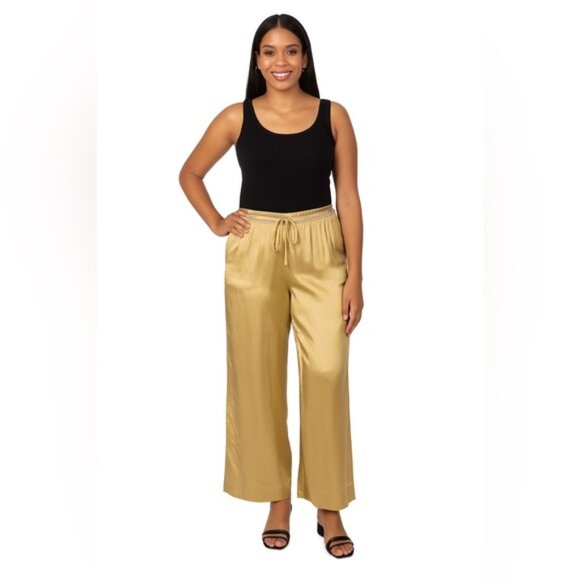 Lane Bryant Designs & Co Gold Satin Wide-Leg Pants Size XL - Picture 1 of 6
